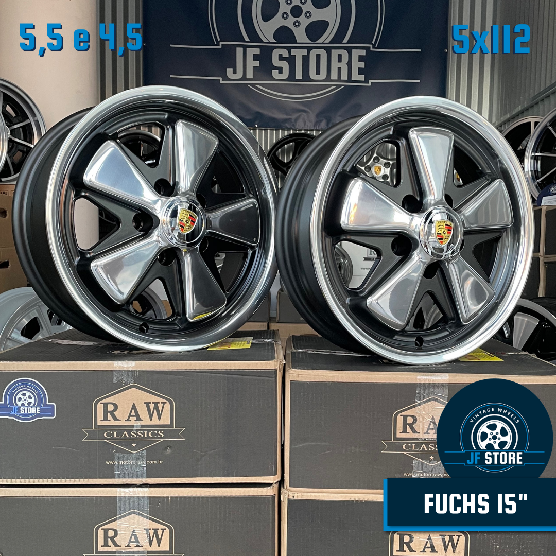 Set of Fuchs Wheels 15" Black Polished 5x112