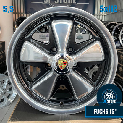 Set of Fuchs Wheels 15" Black Polished 5x112