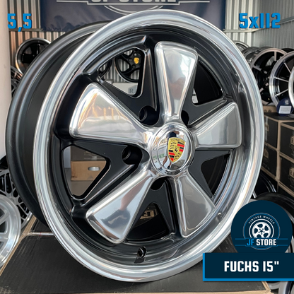 Set of Fuchs Wheels 15" Black Polished 5x112