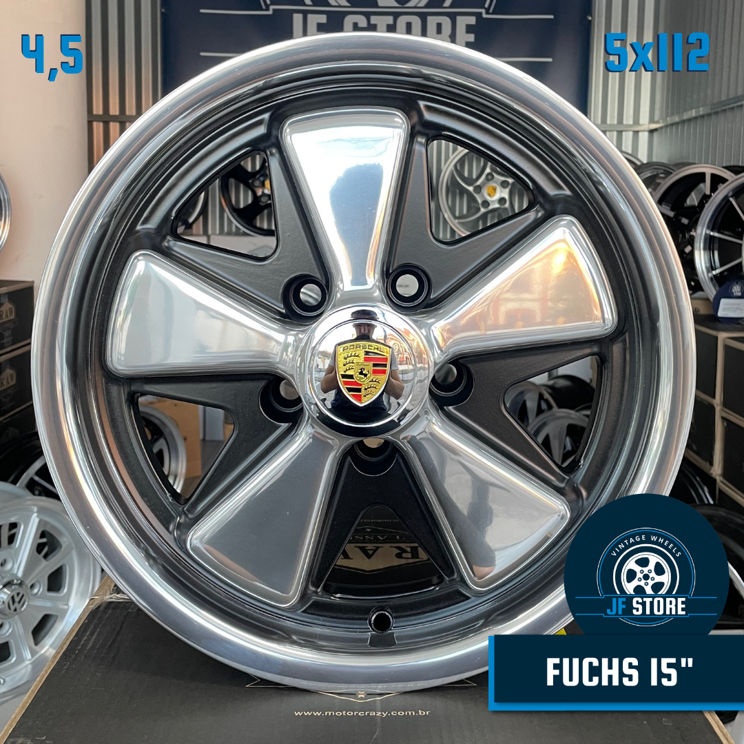 Set of Fuchs Wheels 15" Black Polished 5x112