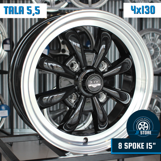Set of 8 Spoke Wheels 15" Black