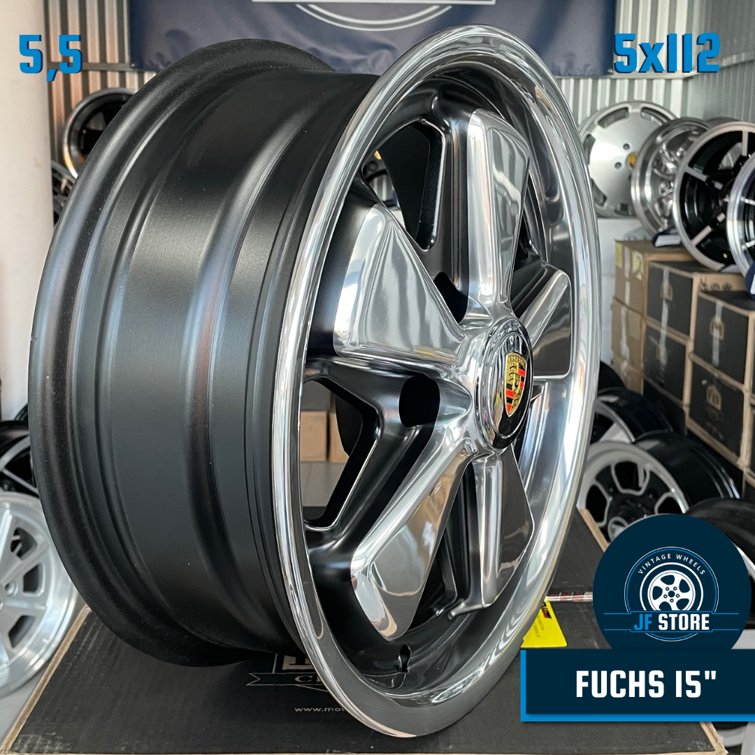 Set of Fuchs Wheels 15" Black Polished 5x112