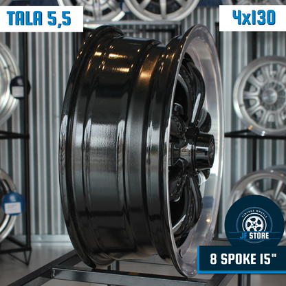 Set of 8 Spoke Wheels 15" Black
