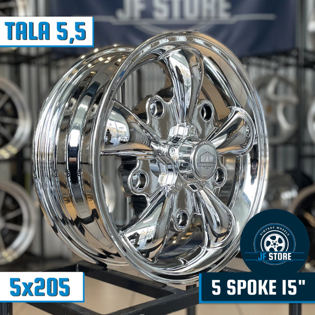 Set of 5 Spoke Wheels 15" Vacuum Chrome