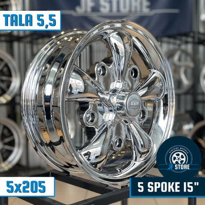 Set of 5 Spoke Wheels 15" Vacuum Chrome
