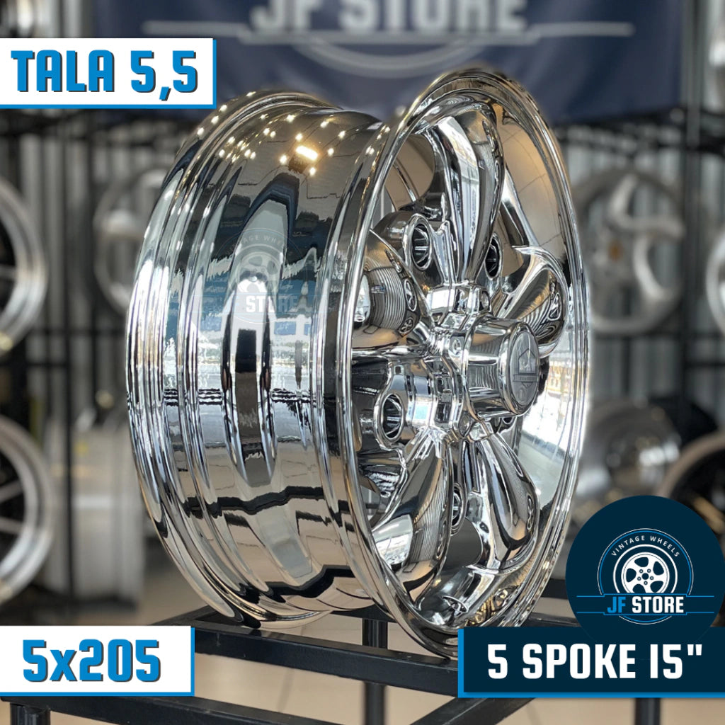 Set of 5 Spoke Wheels 15" Vacuum Chrome