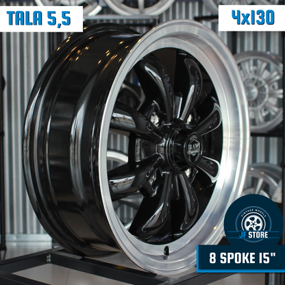 Set of 8 Spoke Wheels 15" Black