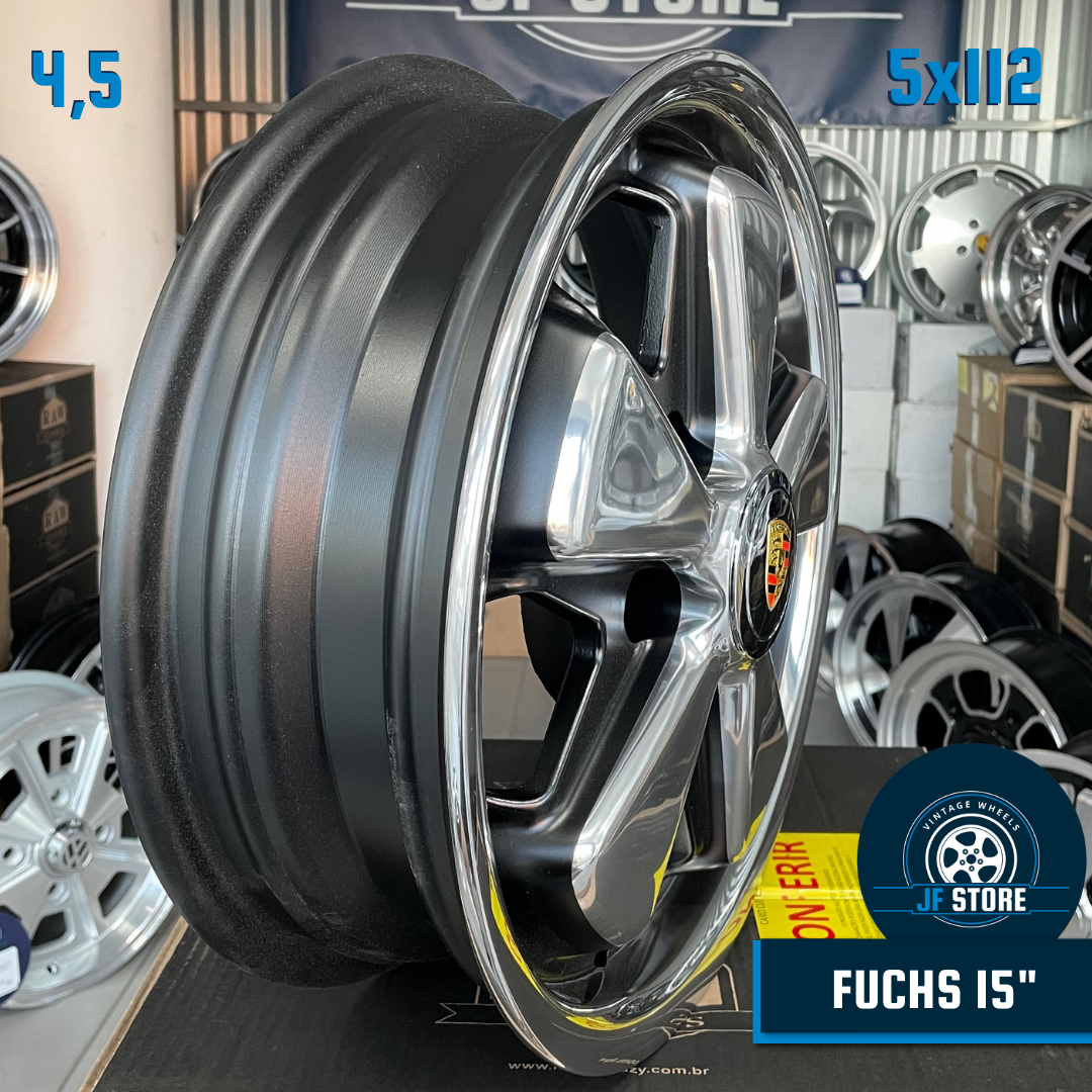Set of Fuchs Wheels 15" Black Polished 5x112