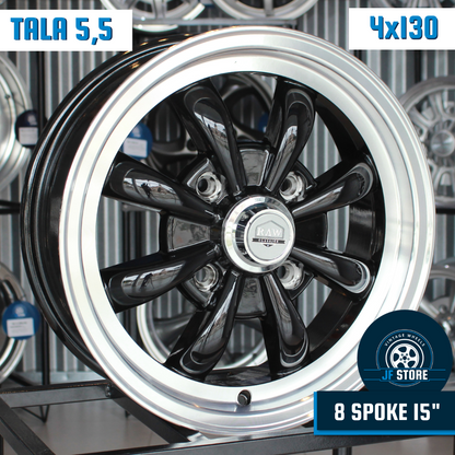 Set of 8 Spoke Wheels 15" Black